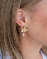 Camilla Flower Freshwater Pearl Earrings Gold